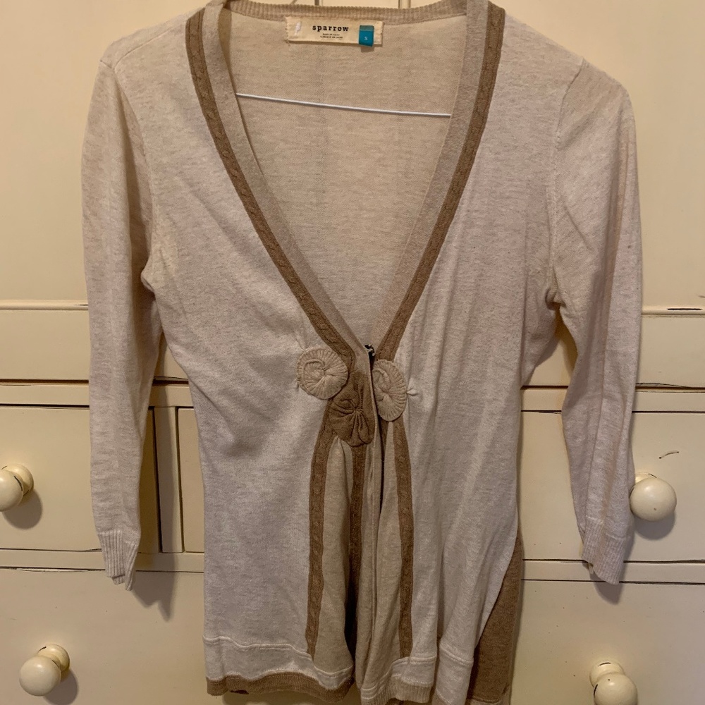 Anthropologie: Cream and tan cardigan